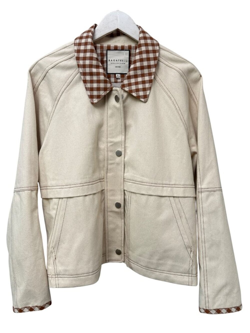Bagatelle Barn Jacket Womens XL Cream Tan Gingham Collar Casual Western NWOT